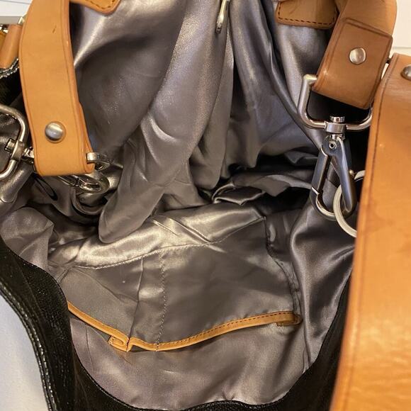 KennethCole NewYork Supple Brown Black Manmade Shoulder Tote Bag Large Boho Y2K - Picture 3 of 8